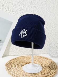 1 件男女通用刺绣“NY”字母户外徒步街头休闲亚克力无檐便帽，纯色，针织帽，秋冬秋季服装 - C - 查看 17