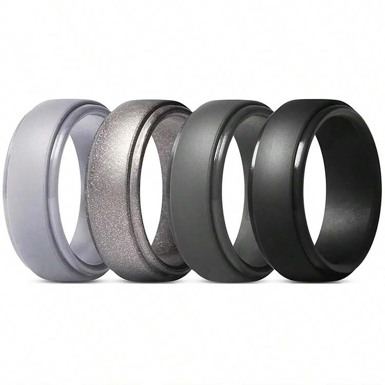 4 Packs Men's Silicone Rings Wedding Band Rubber Ring Fit Size 7-14, Comfortable, Durable & Stylish For Active Lifestyles 8mm Wide 2mm Thick - Multicolor - View 14