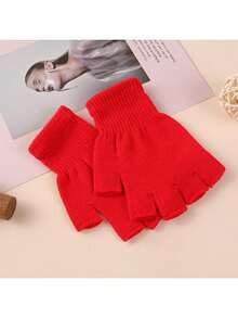 Solid Knit Gloves - Black - View 9