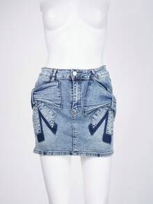 Women Denim Skirts - Blue - View 2