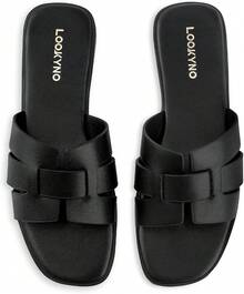 Dressy Summer Flat Sandals With Square Open Toe - Black - View 10