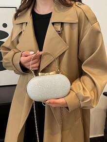 Elegante Bolsa de Festa Tipo Clutch de Moda/Bolsa Brilhante/Bolsa de Festa de Diamantes, Bolsa de Festa com Acabamento Brilhante e Corrente Metálica, Bolsa de Casamento Dourada, Transversal e de Mão, Para Mulheres