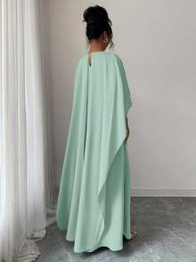 女士优雅纯色长袍连衣裙，适合夏季和秋季穿着 - 薄荷綠 - 查看 4