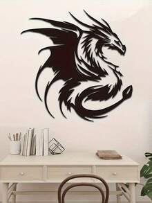 1 件金属龙壁饰 - 动物主题墙饰，适合家庭办公室，室内纵向摆放，无需电力，不含羽毛 - 黑色G - 查看 4