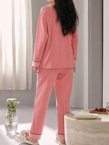 2pcs Women's V-Neck Sleepwear Pajama Set, Long Sleeve Top And Pants, Skin-Friendly Loungewear, Spring & Autumn, Fall Winter Clothes