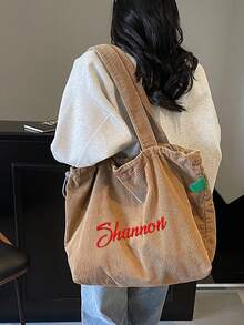 1PC A Shoulder Bag With Customizable Names. Ladies' Large Capacity Multifunctional Shoulder Bag, Hypoallergenic Zipper Shoulder Bag, Makeup Bag, Durable Shoulder Bag For Travel, School, And Commuting - Multicolor - View 2