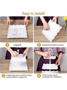 4 Styles, 3 Colours Cake Stand , White Square Lace Edge Tray, Plastic Dessert Table Stand Set , 3 Tier Cupcake Display Stand Biscuit Tray Stand Serving Tray Cake Display Tower And 1 Piece Dessert Tray Set Ideal For Baby Showers, Tea Parties, Weddings, Birthday Parties, Baby Gender Reveal Parties, Baby Shower Party Decorations (Multi Colours) - Multicolor - View 5