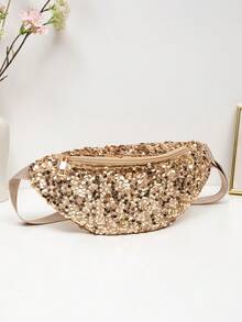 1 件绗缝拉链封口 PVC 闪光腰包/胸包，休闲夏季风格，适合女性户外、旅行、派对、宴会