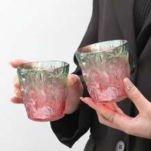 Zestaw 2/4/6-częściowy szklanych kubków z wzorem lodowcowym, kubki do zimnych napojów, biurowe kubki do herbaty, kubki do soku z herbaty kwiatowej, kubki z wzorem młotkowym, kubki do herbaty z mlekiem i sokiem, kubki do piwa, używane na spotkania, pikniki, grille, podróże i imprezy, wielokrotnego użytku - Wielokolorowe - Zobacz 10