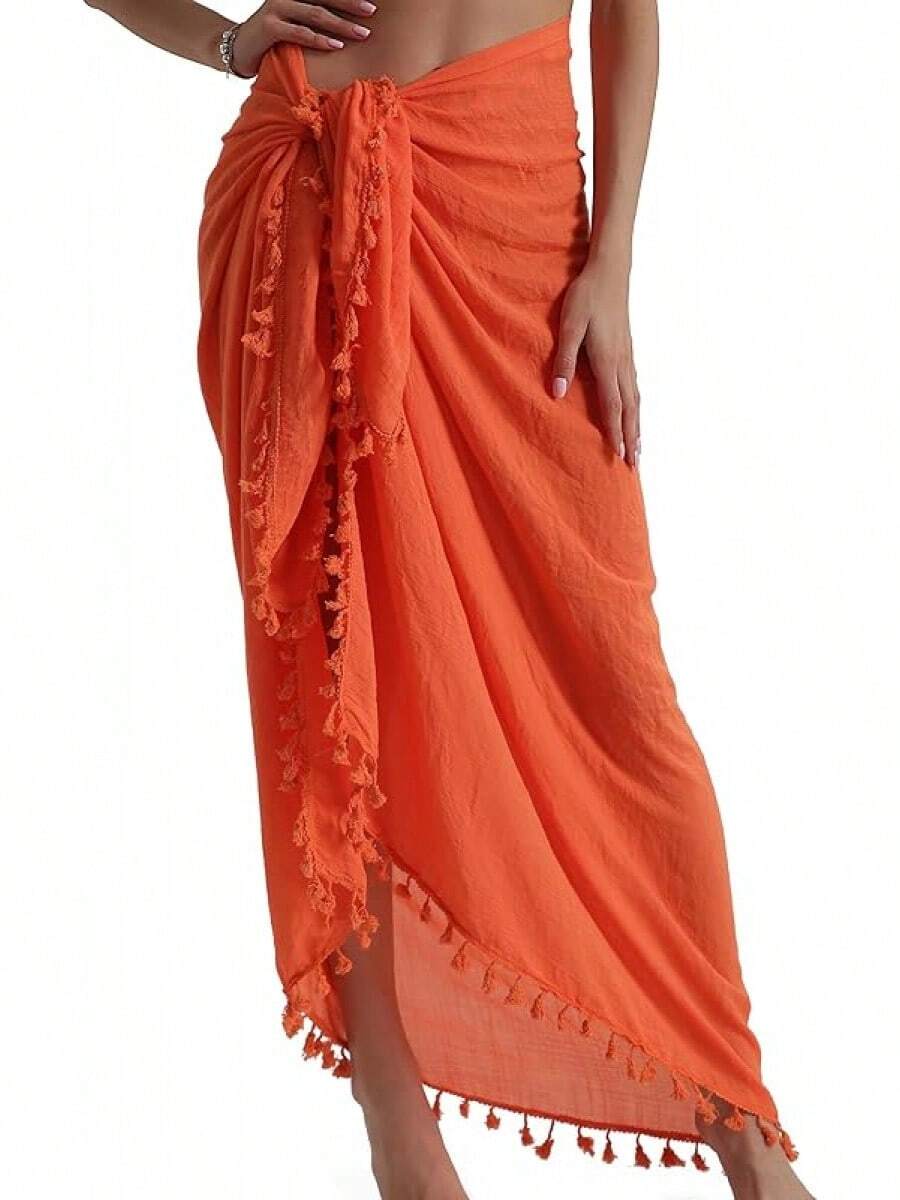 Eicolorte Sarong Cover Up Womens Beach Cover Up Bikini Bathing Suit Swimsuit Swimwear Coverup Sarong Pareo Wraps Women - Orange - 查看 1