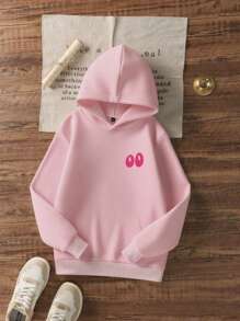 Tween Girl 1pc Casual Pink Printed Fleece Hooded Sweatshirt, Autumn