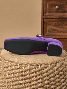 Women's Purple Mary Jane Shoes With 3cm Cloth Covered Chunky Heels, Fashion Versatile For All Seasons - Purple - View 8