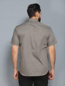Men's Slim Fit Short Sleeve Dress Shirt With Pocket - Màu xám đen - Xem 3