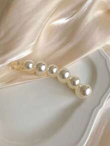 Faux Pearl And Fish Tail Banana Hair Clips, Oversized Hair Claw Hair Clips With Faux Pearls, For Ponytail Hairstyles, Hair Claws, Hair Slide, Hair Barrettes, School Stuff, Pearl Hair Accessories, Head Accessories - Multicolor - View 5