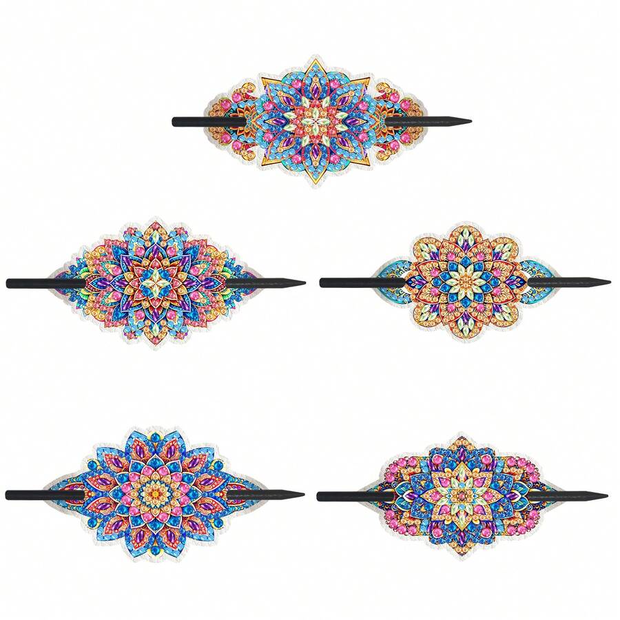 5 件手工钻石画彩色曼陀罗发夹，女士发饰，装饰发夹，女孩生日和节日礼物 - 彩色 - 查看 1