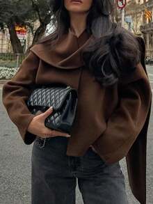 Damen einfacher, eleganter einfarbiger V-Ausschnitt Langarm Kurzmantel, geeignet für Herbst/Winter Alltagstragen, Pendeln, eleganter lässiger Mehrzweck, kann mit Schal und loser Oberbekleidung kombiniert werden