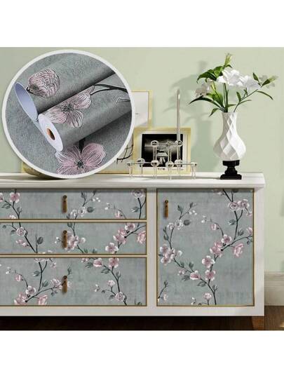 Roll Of Roze Bloemen Wallpaper Plum Blossom Self Adhesive Vinyl Peel Off Contact Paper Bedroom Living Room Wand Home ation Stickers Kitchen Countertop Cabinet Door Furniture Renovation Hoes Film DIY Easy Installation Removable 17.7in*393.7/196.8/118.1/39.3in