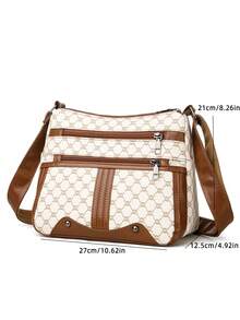 女士几何图案斜挎包，柔软皮革材质中年单肩包，新款春秋设计