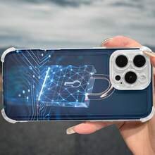 Funda para teléfono (1 unidad) con diseño de candado mecánico azul. Diseño moderno. Compatible con phone 15 Pro, 13, 16, 14 Plus, 12, 11 y XS. - Colores mixtos 1 - Ver 4