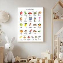 1 件可爱卡通字母艺术海报，现代米白色教育艺术帆布画，防水帆布墙艺术，艺术墙画可作为礼物，可作为客厅、卧室、浴室、办公室、走廊、厨房装饰、房间装饰、家居装饰的装饰品（可选框架）