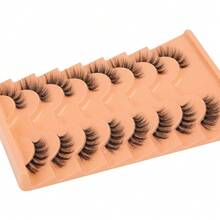 Russian Lashes Clear Band False Eyelashes Natural Look D-Curly Fake Lashes Russian Strip Faux Mink Eyelashes 9 Pairs Pack - B1-半眼 - 查看 7
