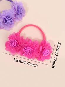 2 chiếc băng đô hoa cho bé, băng đô hoa màu trơn cho trẻ mới biết đi, trẻ sơ sinh, băng đô nylon co giãn mềm màu hồng nóng, băng đô hoa màu tím, phụ kiện tóc cho bé - Nhiều màu - Xem 7