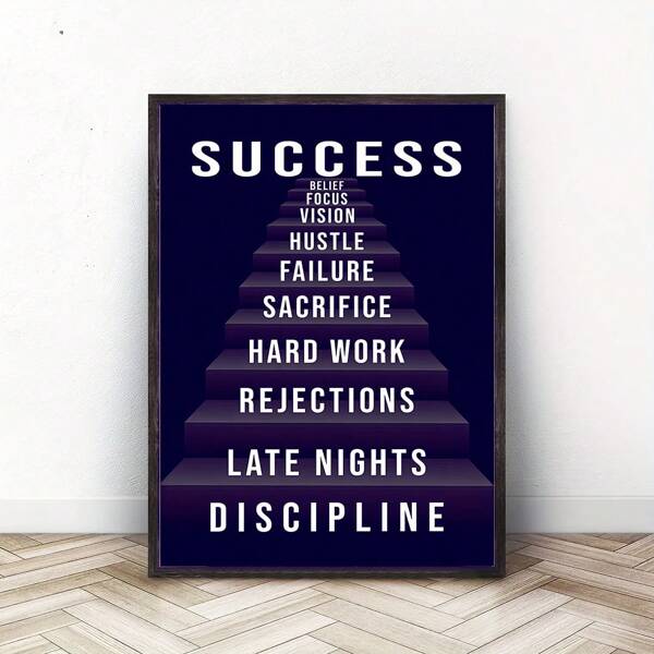 1 Unframed Canvas Painting - Inspiring Staircase To Success Wall Art With Motivational Quote, Ready To Hang, Suitable For Living Room And Bedroom Home Decor, Perfect Gift For Her Or Him, Inspirational For Festivals Or Daily Life, 2D School Supplies,Back To School