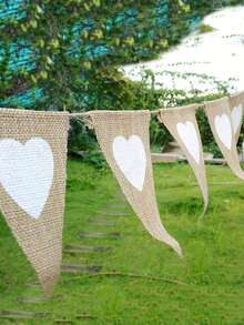 Rustic Heart Burlap Triangle Flags - DIY Party & Wedding Decor, Background Photography Decor Bunting,Perfect For Outdoor Events, Anniversaries, Birthdays, Halloween, Christmas, Valentine's Day - Multicolor - View 1