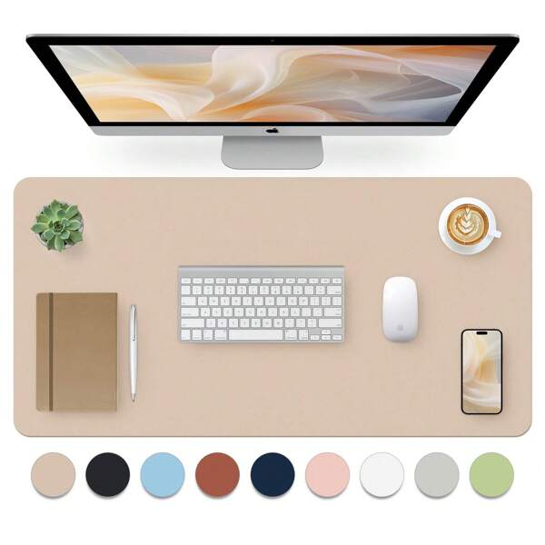80 X 40 Cm Beige Extended Mouse Pad, Writing Pad, Office Desk Mat, Desktop Protector, Anti-Glare, Anti-Scratch, Waterproof PU Leather + Anti-Slip Velvet Surface, Multiple Sizes & Colors Available, Modern Home Decor Pad, Leather Desk & Coffee Table Pad, Laptop Protector, Washable & Reusable Extra Large Computer Mouse Pad, Easy To Clean Office & Study Supplies