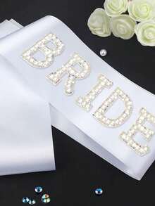 Bachelorette Sash White Bride Sash With Pearls And Rhinestones Pearl Bride Sashs For Bachelorette Party Decorations Bridal Shower Gift Wedding Parties Decorations Bridesmaid Parties Favors - White - View 2