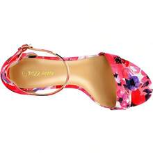Women's Low Block Chunky Heels Sandals Comfortable Open Toe Ankle Strap Party Dress Pump Strappy 2-Inch Thick Heel Sandals - 花的 - 查看 5