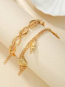 2pcs/Set Fashionable Ocean Themed Metal Starfish, Seashell, Seashell Decor Anklets, Suitable For Women Everyday Wear Or Beach Vacation