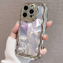 Funda para teléfono 1 pieza Esta es una funda para teléfono de nuevo diseño con un elegante patrón de ondas, adecuada para 16 Pro, 16 Plus, 16 Pro, 16 y 15, 14, 13, 12, 11. Cuenta con recortes de lentes precisos y está hecha de material TPU a prueba de golpes. - Plateado - Ver 9