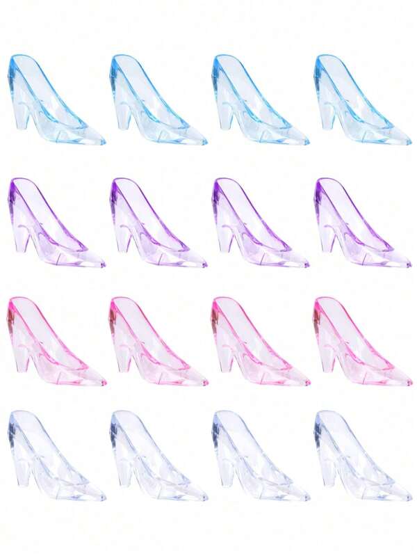 12pcs Mini Plastic Crystal Shoes, 3.5 Inch Transparent High Heel Shoes Decor, Funny High Heel Figurine Decorations, Suitable For Wedding, Birthday Party, Desktop Decor, Adult Gift