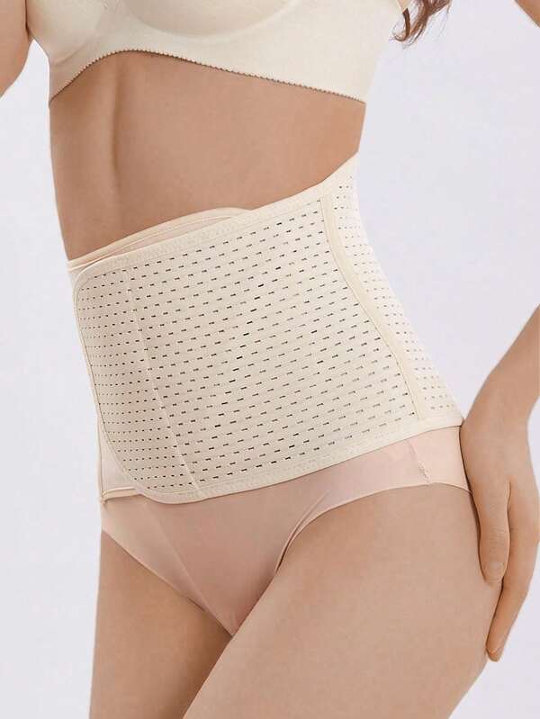 Postpartum Belly Band Waist Slimming Abdomen Shaper Cincher Trimmers With Hook And Loop, Breathable Hollow-Out Design