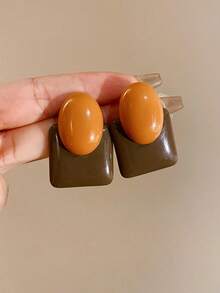 Andkiss 1 对复古简约撞色方形时尚休闲百搭耳环女士