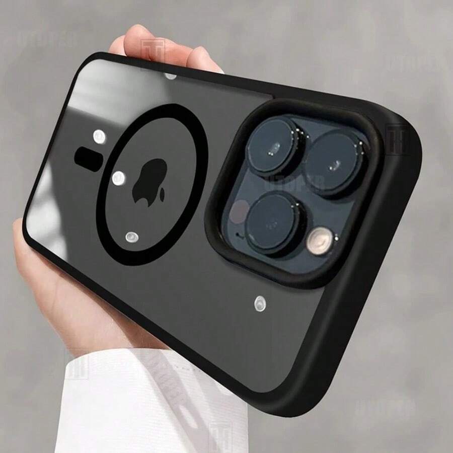 High Quality Anti-Fall Acrylic Business Black Case For IPhone 16 15 14 13 12 11 Pro Max Plus Magnetic Magsafe Clear Hard Cover - 灰色 - 查看 1