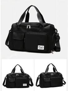 1 pièce Sac de gym, sac bandoulière de yoga, sac de sport avec compartiment pour chaussures et compartiment pour vêtements mouillés, en tissu Oxford noir résistant à l'usure et imperméable. Sac de voyage avec poches sèches et humides, sac à main léger et portable, sac de week-end ou d'un jour pour femmes et hommes, pour les entraînements, le gym, la natation et les voyages et vacances