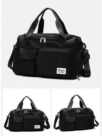 1 pezzo Borsa da palestra, Borsa a tracolla da yoga, Borsa sportiva con scomparto per scarpe e scomparto per vestiti bagnati, Materiale in tessuto Oxford nero resistente all'usura e impermeabile, Borsa da viaggio con tasche umide e asciutte, Borsa da viaggio leggera, Borsa per weekend e pernottamenti per donne e uomini, Adatta per allenamenti, ginnastica, nuoto e viaggi di lavoro e vacanza