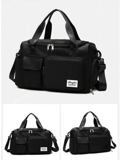 1 pezzo Borsa da palestra, Borsa a tracolla da yoga, Borsa sportiva con scomparto per scarpe e scomparto per vestiti bagnati, Materiale in tessuto Oxford nero resistente all'usura e impermeabile, Borsa da viaggio con tasche umide e asciutte, Borsa da viaggio leggera, Borsa per weekend e pernottamenti per donne e uomini, Adatta per allenamenti, ginnastica, nuoto e viaggi di lavoro e vacanza