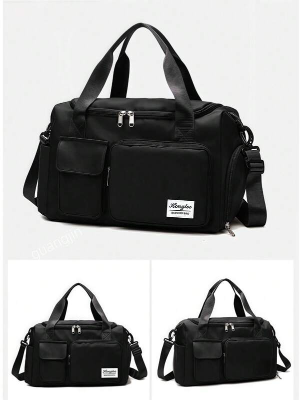 1pc Gym Bag, Yoga Crossbody Bag, Sports Bag With Shoe Compartment And Wet Clothes Compartment, Black Oxford Cloth Wear-Resistant And Waterproof Material, Travel Bag With Wet And Dry Pockets, Lightweight Carry-On Handbag, Weekend Overnight Bag For Women Men Training Trips Workouts Gym Swims And Plane Business Holidays