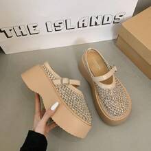 Silver Thick Sole Diamond Pattern Slippers, Non-Slip Texture Design, Summer Outdoor Style Party Punk Buckle - Apricot - View 2