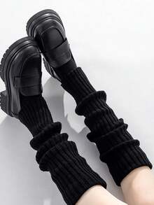 1 Pair Of Solid Color Vertical Striped Socks For Girls, 40CM/50CM/70CM, Autumn And Winter Style, Warm Decoration Sweet And Cute Socks For Spring, Autumn And Winter