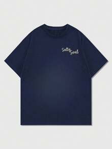 GRDR 男士时尚印花宽松短袖T恤 | 精致设计 | 夏季必备 | 易于搭配，展现您的风格 - 藏蓝色 - 查看 6