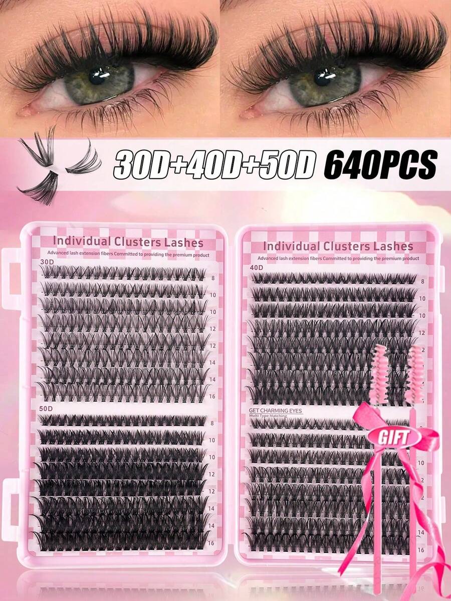 640/424 Pcs 30D+40D+50D DIY Mink Lashes - Premium D Curl Natural Thick Individual Eyelashes For Lash Extension - Reusable, Lightweight And Easy To Apply