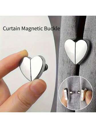 Ensemble de 4 pièces de boutons magnétiques en forme de cœur pour rideaux, boutons pression métalliques magnétiques amovibles résistants pour rideaux, anti-fuite de lumière