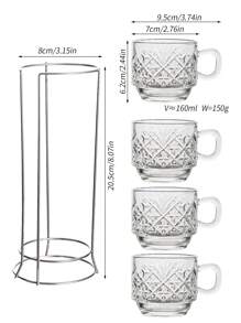 4pcs Stackable Mug Set - Easy Clean Glass Material With Metal Stand, Ideal For Hot Cocoa And Holiday Gatherings, Dishwasher Friendly, Comfortable For Apple Cider, Coffee Or Tea