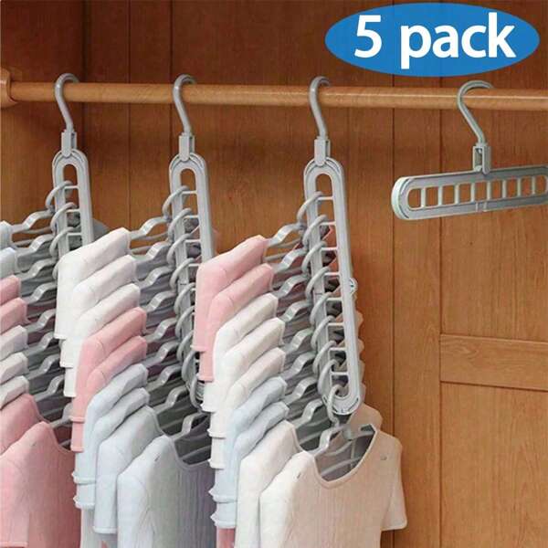 5pcs/Pack 9 Hole Rotating Wardrobe Clothes Stacking Hangers, Multifunctional Folding Wardrobe Storage Rack Suitable For Home, Dorm, Holiday, Room, Bedroom Decorations - Holds Dresses, Pants, Shoes, Jeans, Boots, Skirts, Tops - Random Color