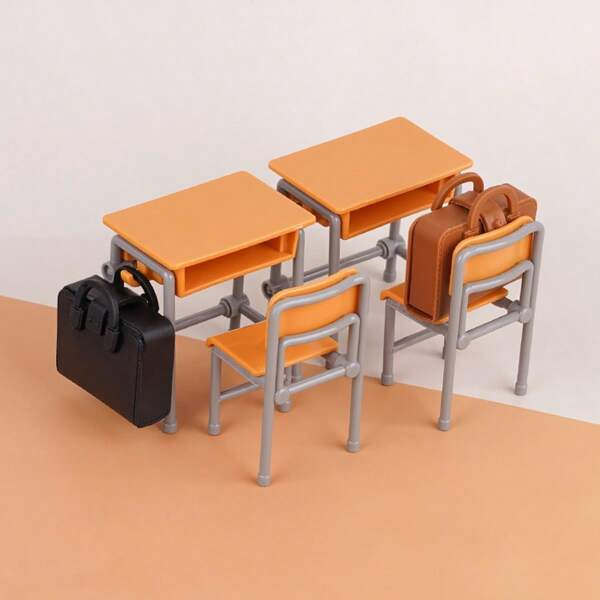 1 Set Of 6 Pieces[Mini Desk And Backpack Set]Compact And Cute, Recreating Classroom Scene, Highly Creative! Exquisite Realistic Design: Mini Desk + Backpack, Perfectly Reproduce Classroom Atmosphere, Meticulous Details, Fun Interactive: Suitable For Doll House Accessories, Handmade DIY Or Photography Props, Adding Endless Fun