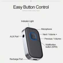 COMSOON 车载蓝牙接收器，防噪音 3.5 毫米 AUX 蓝牙车载适配器，家用立体声/有线耳机无线音频接收器，免提通话，16 小时电池续航时间 - 黑色+银色